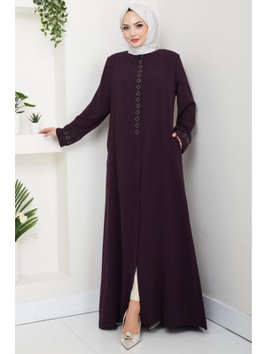 Gizli Patlı Çiçek Taşlı Ferace Mor HM2859