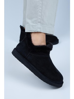 Manijero Cora Kadın Hakiki Deri Kürk Detaylı Mini Siyah Bot