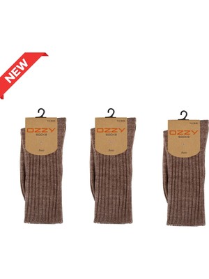 Ozzy Socks 3’lü Kışlık Kadın Yünlü Uyku Çorabı Soft Touch Siyah Renk Isı Tutucu Çorap