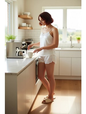 FRM Kadın Dantel Detaylı Saten Pijama Takımı Kısa Şortlu Fonksiyonel Dayanıklı Kaliteli Modern