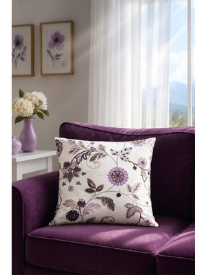 Premier Home Duck Çiçekli Kırlent Kılıfı Bej Lila V1 40X40