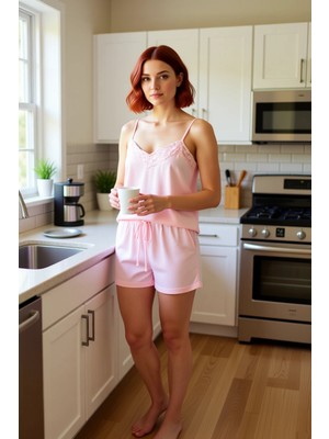 FRM Kadın Viskon Dantel Detaylı Ince Askılı Pijama Takımı Fonksiyonel Dayanıklı Kaliteli Rahat