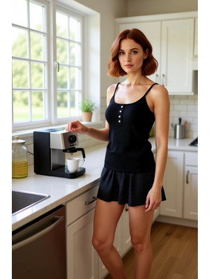 FRM Kadın Puantiyeli Düğmeli Ip Askılı Şortlu Pijama Takımı Fonksiyonel Dayanıklı Kaliteli Şık