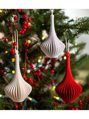 Kırmızı Yılbaşı Ağacı Süsü Seti, 3 Parça, Şık ve Renkli Dekorasyon</