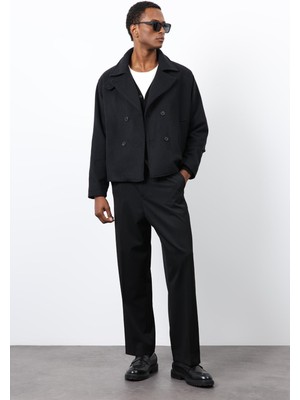 Antioch Siyah Kruvaze Kapama Kısa Erkek Kaban