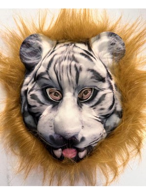 Kahverengi Saçlı Dişli Kaplan Peluş Maskesi, Renkli ve Eğlenceli Tasarım