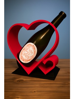 Kırmızı Kalpli Şarap Tutucu Sevgililer ve Yılbaşı Hediyesi