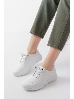 Zerenyus ZRİN-504 Beyaz Bağcıklı Ortopedik Günlük Kadın Spor Ayakkabı