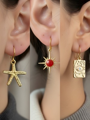 NKT Collection Trend Sembol Figürlü 3’lü Kadın Küpe Set