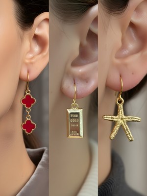 NKT Collection Trend Sembol Figürlü 3’lü Kadın Küpe Set