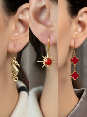 NKT Collection Trend Sembol Figürlü 3’lü Kadın Küpe Set