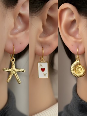 NKT Collection Trend Sembol Figürlü 3’lü Kadın Küpe Set