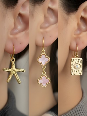 NKT Collection Trend Sembol Figürlü 3’lü Kadın Küpe Set