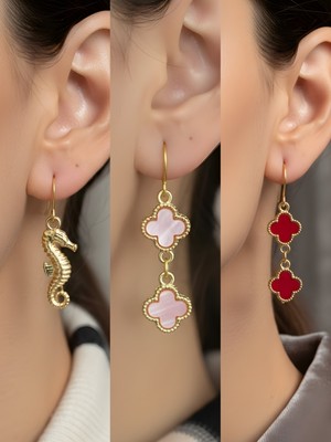 NKT Collection Trend Sembol Figürlü 3’lü Kadın Küpe Set