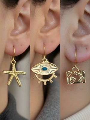 NKT Collection Trend Sembol Figürlü 3’lü Kadın Küpe Set