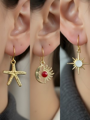 NKT Collection Trend Sembol Figürlü 3’lü Kadın Küpe Set