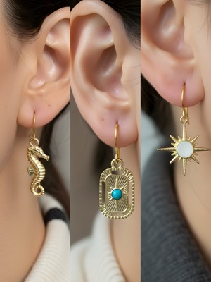 NKT Collection Trend Sembol Figürlü 3’lü Kadın Küpe Set