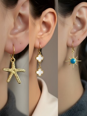 NKT Collection Trend Sembol Figürlü 3’lü Kadın Küpe Set