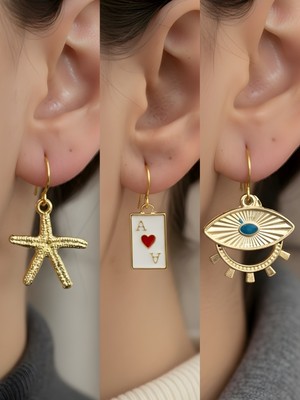 NKT Collection Trend Sembol Figürlü 3’lü Kadın Küpe Set