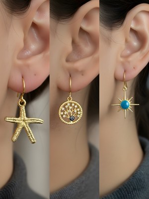 NKT Collection Trend Sembol Figürlü 3’lü Kadın Küpe Set