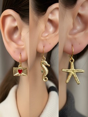 NKT Collection Trend Sembol Figürlü 3’lü Kadın Küpe Set