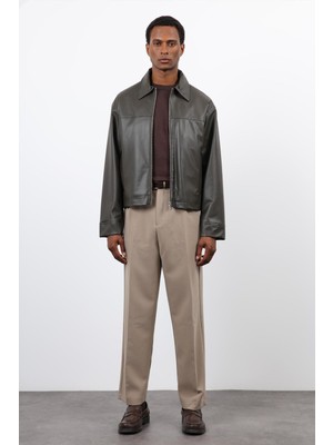 Antioch Haki Relax Fit Erkek Deri Mont