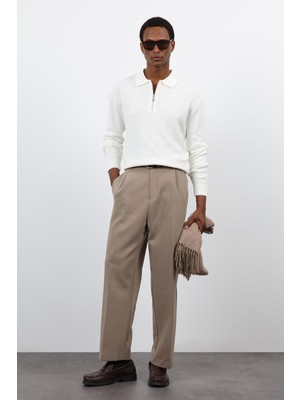 Antioch Ekru Fermuarlı Erkek Triko Kazak