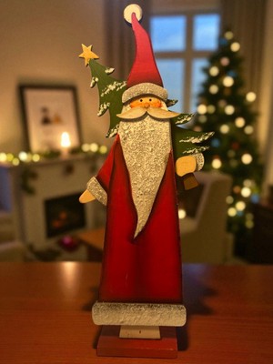 Kırmızı Ahşap Noel Baba Masa Süsü, Sıcak ve Şık Dekorasyon Parçası