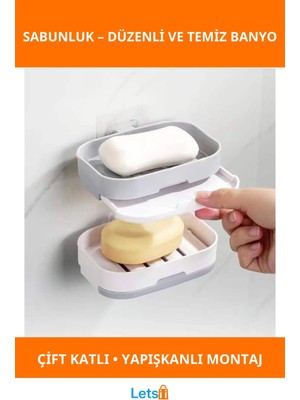 Letsii Çift Katlı Drenajlı Pratik Sabunluk Su Geçirmez, Kolay Montajlı