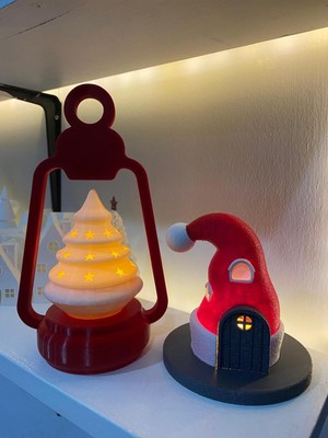 Yılbaşı Dekorasyon Seti, Şapka ve LED Mumlu Ağac Fener, 12-22 Cm, 2'li Paket