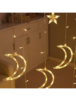 Sarı 3 Metre LED Işık Zinciri 12'li Ay Yıldız Dekoratif Yılbaşı ve Ev Aydınlatması
