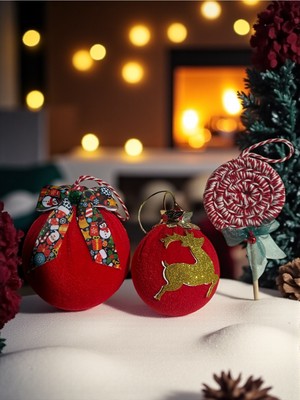 Kırmızı Büyük Yılbaşı Süsü, Şeker Kamışı Temalı, El Yapımı, Özel Dekorasyon Seti