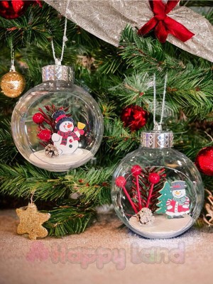 Turuncu Yılbaşı Çam Süsü 2'li Şeffaf Fanus Geyikli Top 10 cm