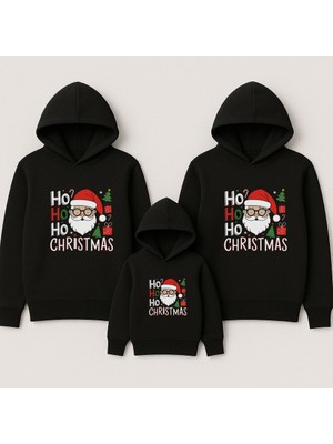 Shain Yeni Yıl Noel Yılbaşı Christmas Baskılı Anne Baba Çocuk Kombin Kapşonlu Sweatshirt