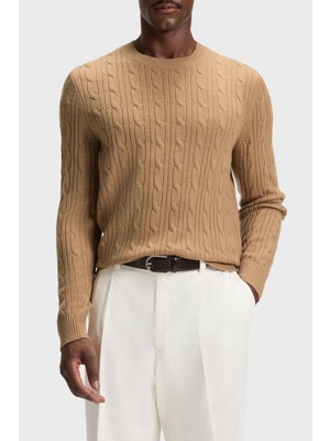 Boss Örgülü Yün ve Kaşmir Karışımlı Regular Fit Bisiklet Yaka Kazak Erkek Kazak 50549975 260