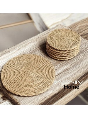 Veniv Home 6'lı Hasır Naturel Bardak Altlığı 10 cm - 1 Adet Natural Nihale 20 cm