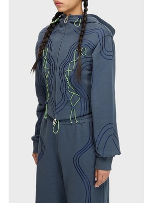 Les Benjamins Dikiş Detaylı Pamuklu Relaxed Fit Kapüşonlu Fermuarlı Sweat Bayan Sweat LB25FWTURFUZH