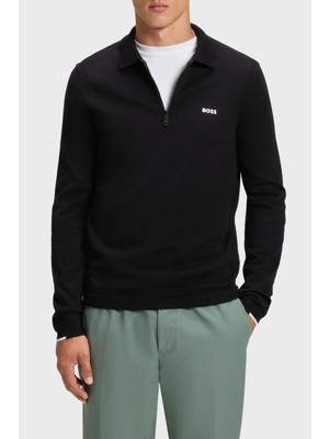 Boss % 100 Pamuk Regular Fit Yarm Fermuarlı Polo Yaka Kazak Erkek Polo Yaka Kazak 50551688 001