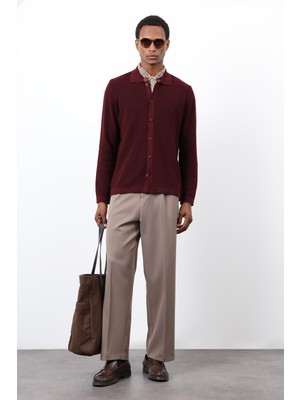 Antioch Bordo Ince Örgü Triko Erkek Hırka