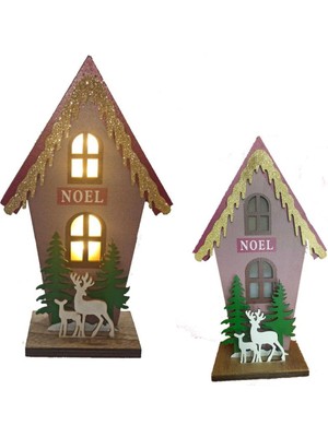 Çok Renkli Ahşap Geyik Figürlü Yılbaşı Işığı Dekor 25X15 cm