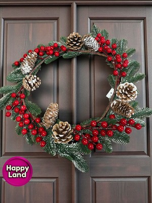 Yeşil Kozalaklı Yılbaşı Kapı Çelengi 35 Cm, Süs ve Dekorasyon Parçası