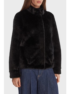 Guess Luna Regular Fit Dik Yaka Suni Kürk Mont W5BL64W3920 Bayan Mont W5BL64 W3920 Jblk