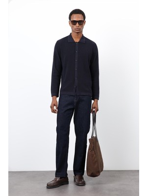 Antioch Lacivert Ince Örgü Triko Erkek Hırka