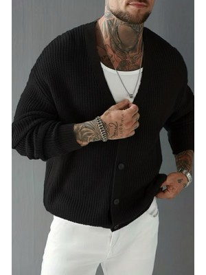 Oksit Grov Düğmeli V Yaka Kalın Erkek Hırka