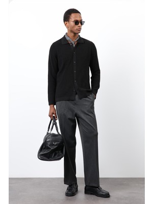 Antioch Siyah Ince Örgü Triko Erkek Hırka