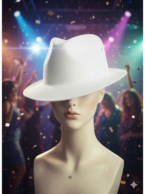 Dodomar Beyaz Lazer Kesim Kadife Fötr Şapka Parti Şapkası
