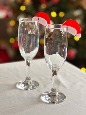 Kırmızı Noel Baba Şapkası Kadeh Süsü 4'lü Set, Yılbaşı Dekorasyonu