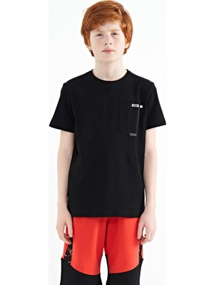 Tommy Life Siyah Cep Detaylı O Yaka Standart Kalıp Erkek Çocuk T-Shirt - 11120