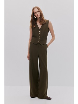 Düğmeli V Yaka Yelek Pantolon Takım