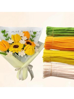 Hobialem 4'lü Şönil Seti 25 Adet Krem,25 Adet Sarı,25 Adet Turuncu,25 Adet Açık Yeşil, Tüylü Tel